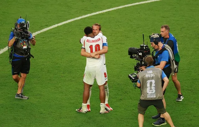 Jude Bellingham #10 and Harry Kane #9 of England celebrate