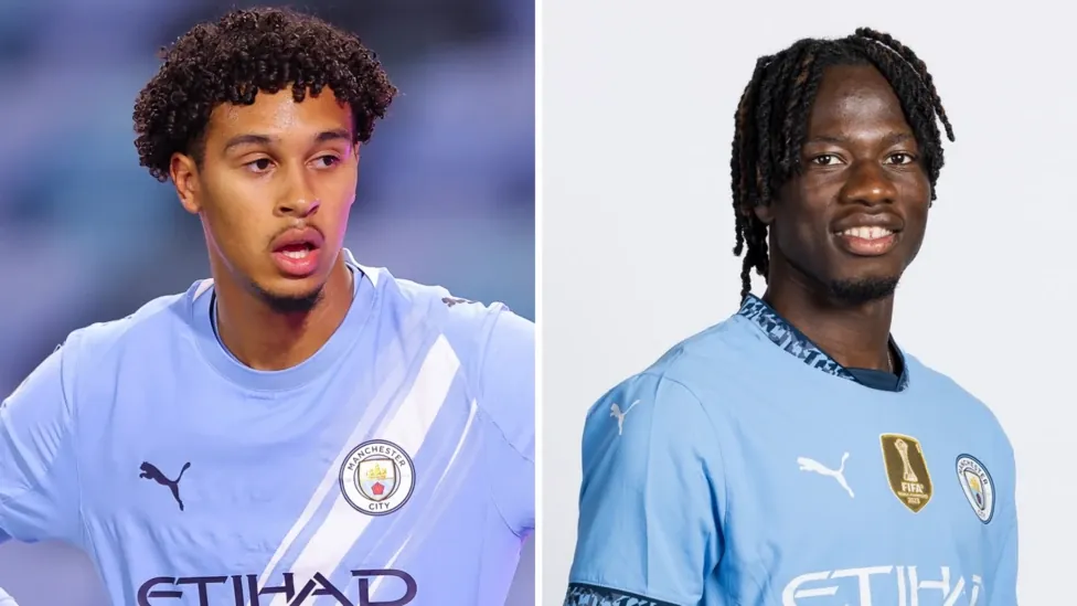 Split image showing Manchester City's Emilio Lawrence (left) and Issa Kabore