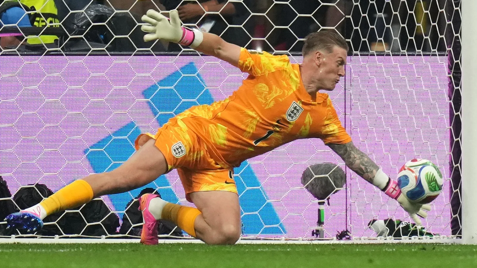 Jordan Pickford produced a superb diving save to deny Mexico's Raul Jimenez in the opening 20 minutes