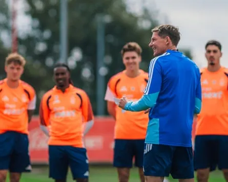 Oliver Glasner takes his first training session with Nottingham Forest players.