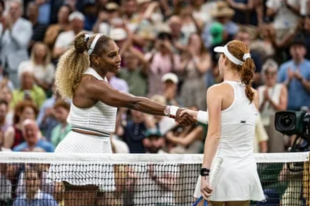 Serena Williams congratulates Maya Joint on her 6-3, 6-7, 6-3 win