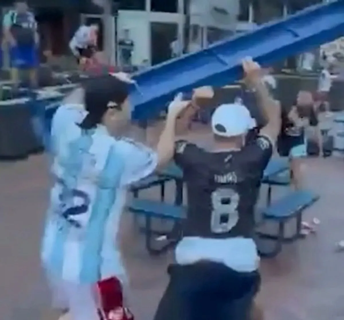 Fans throwing furniture ahead of the England game