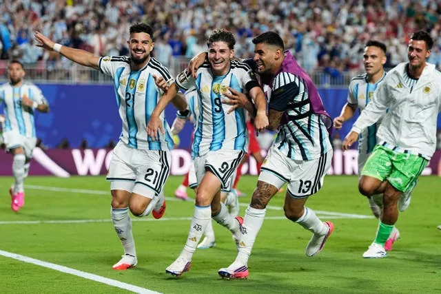 Julian Alvarez celebrates scoring for Argentina