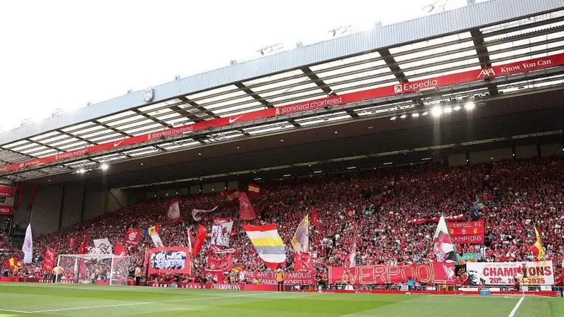 Fans with banners at Anfield