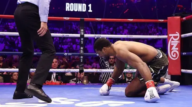 Anthony Joshua on the canvas