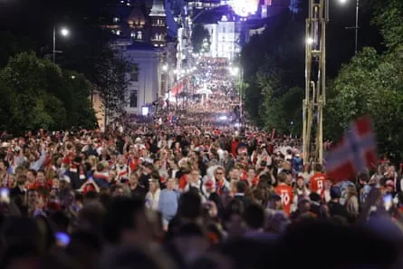 Celebrations on the streets of Oslo after Norway’s victory.