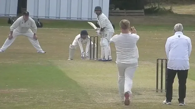 A screenshot of a ball about to be bowled during Saltburn's second XI match against Norton on Saturday